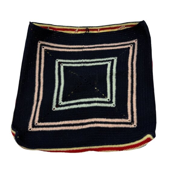Vtg 70s Granny Square Hand Crocheted Throw Pillow Cover Boho Grandmacore 12 In - Picture 6 of 8